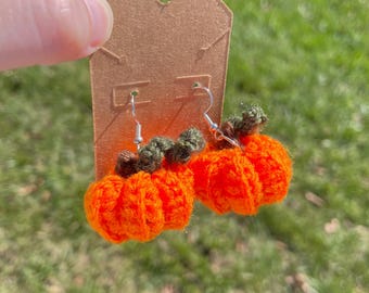 Crochet Pumpkin Earrings: Handmade Acrylic Fall Accessory