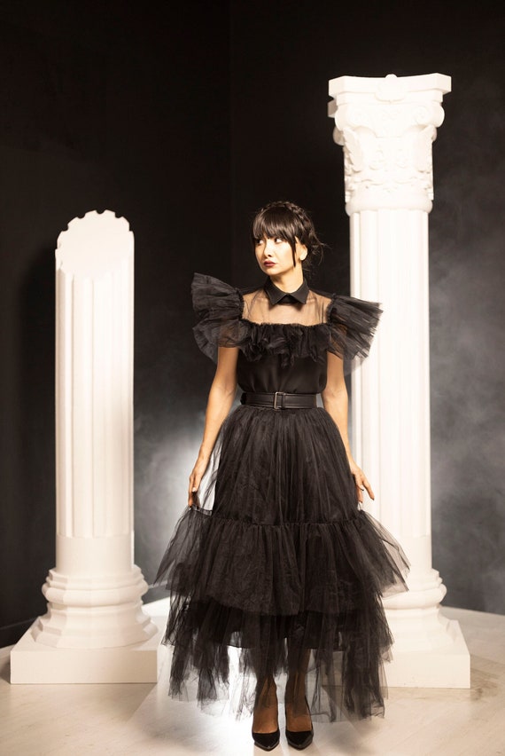 The Best Quality Wednesday Addams Inspired Black Tulle Dress 
