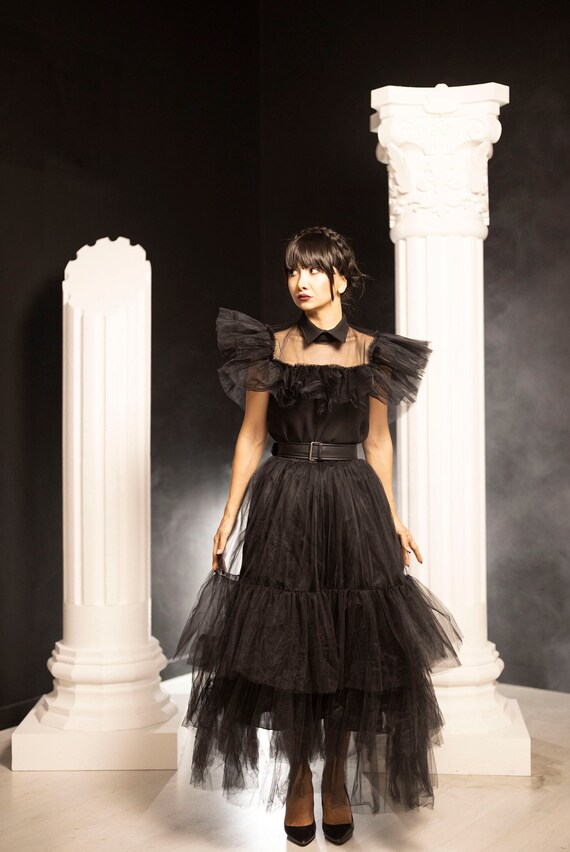 Girls Prom Dance Wednesday Addams Inspired Tulle Costume Dress