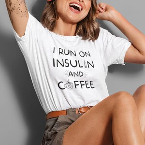 Insulin + Coffee I Run on IAC Unisex Tee, Type 1 Diabetes White Shirt, Funny T-shirt for Diabetes Awareness, Tshirt Gift for Diabetic
