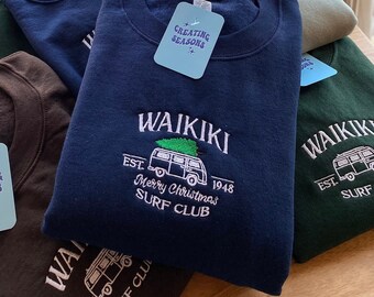 Waikiki Surf Club Embroidered Sweatshirt | Christmas Sweater |Hawaii Crewneck |Surf Club Sweatshirt |Hawaii Surf Club |Vintage Beach Sweater