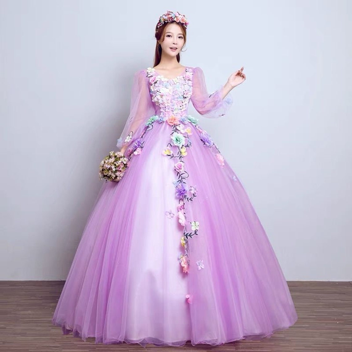 Flower Gown Dress Flower Prom Dress Flower Princess Gown Etsy UK