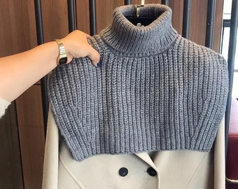 Knitted Turtleneck Shawl Wrap 