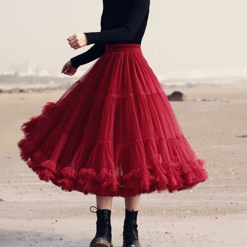 Women Red Mesh Skirt Women Tulle Skirt Women Prom Skirt Etsy