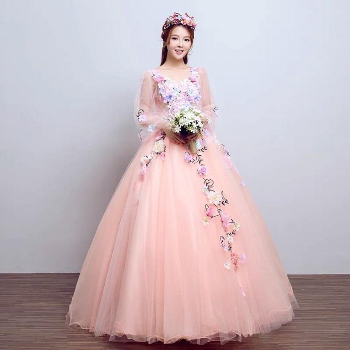 Flower Gown Dress Flower Prom Dress Flower Princess Gown Etsy UK