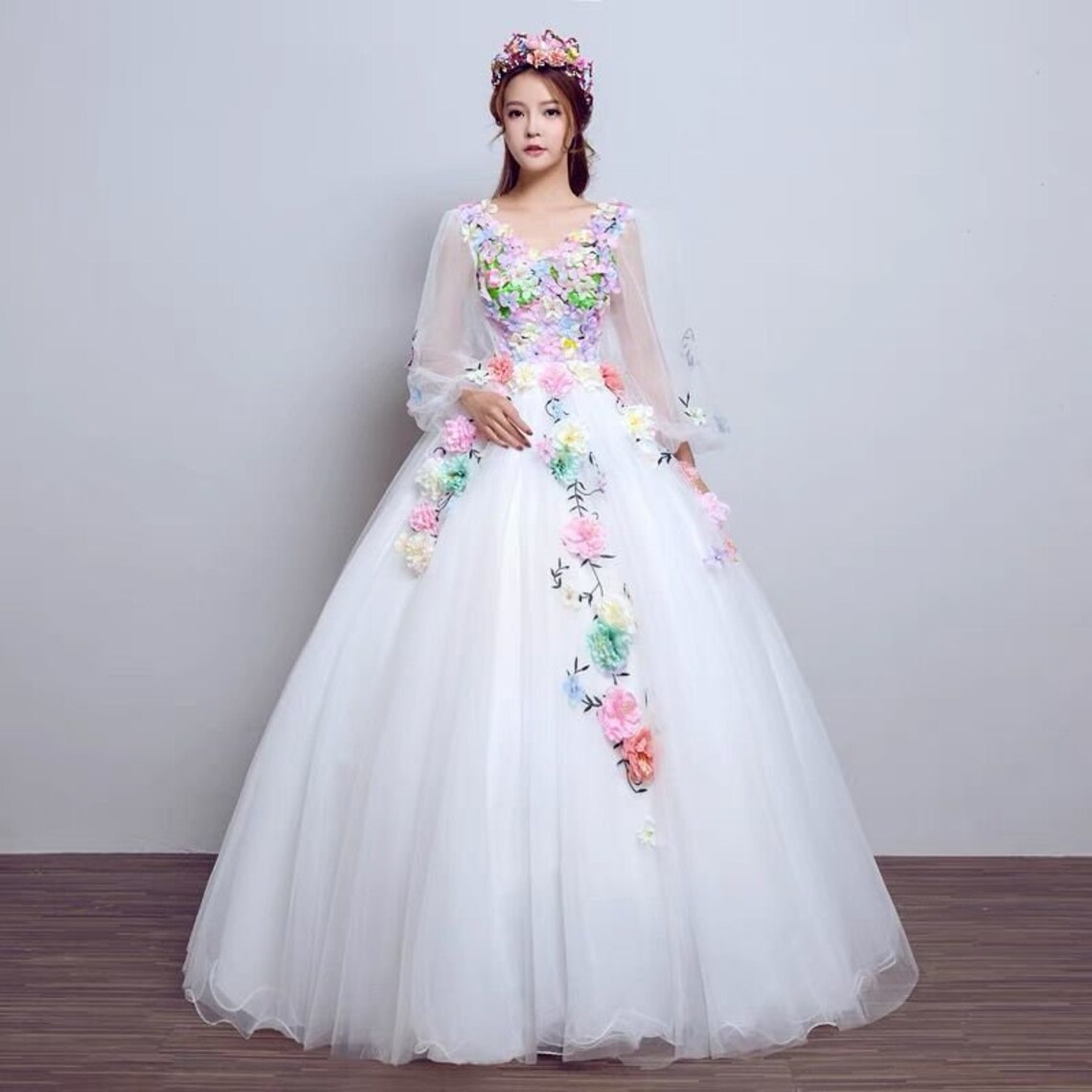Flower Gown Dress Flower Prom Dress Flower Princess Gown Etsy UK