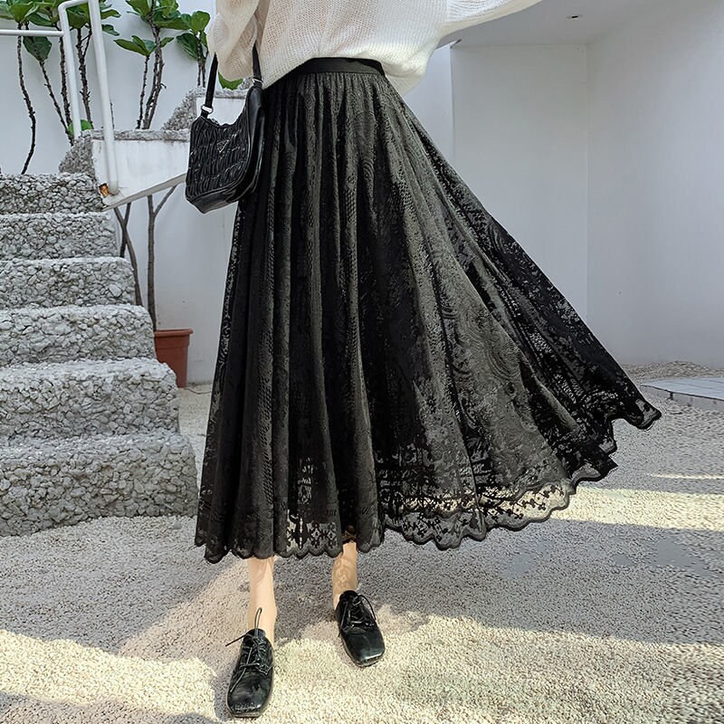 Women Lace Long Skirt Women Lace Full Skirt Women Beige - Etsy