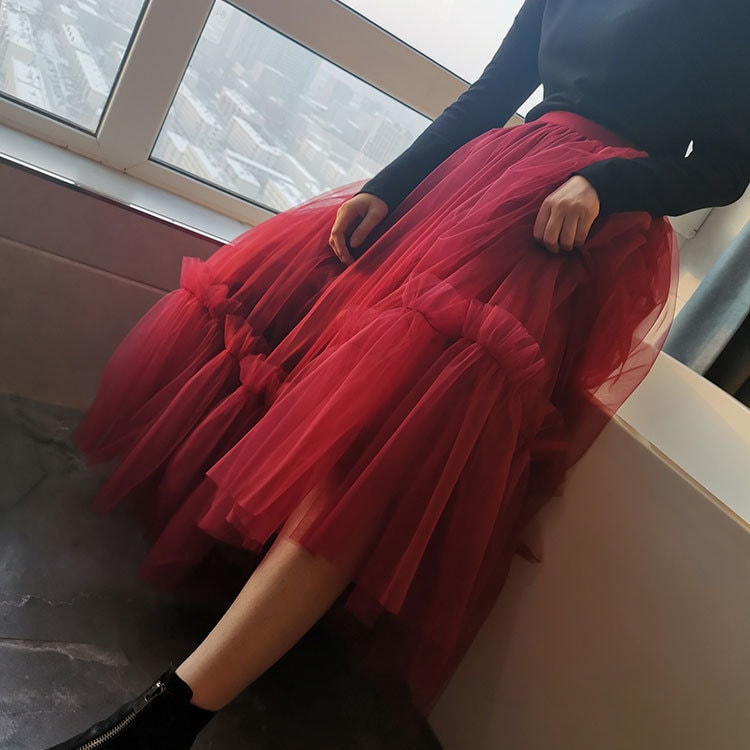 Red Tulle Long Skirt Red Maxi Long 