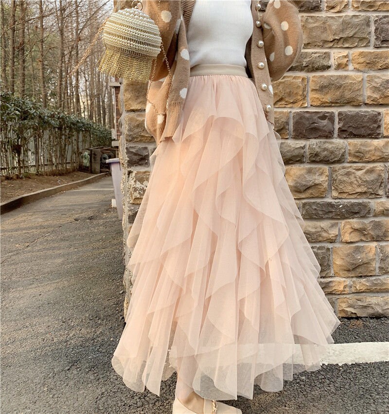 For Eternity Tulle Ruffle Maxi Skirt - White