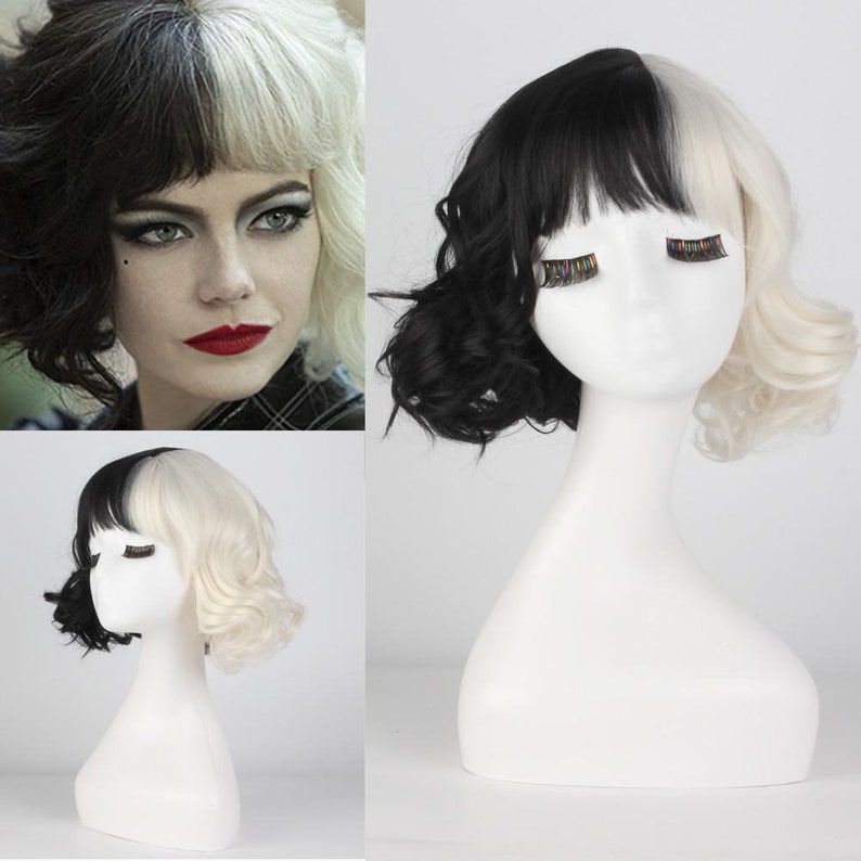 New Movie Cruella Wig Half Black And White Wigs For Costume Etsy