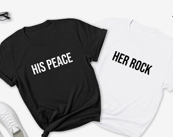 Short-Sleeve Unisex T-Shirt His Peace and Her Rock Gift for Couples Wedding Anniversary Newlywed Matching Set