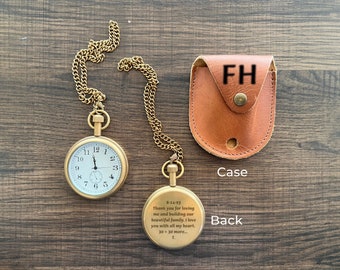 Pocket Watch, Pocket Watch with Chains, Gift for Groomsman, Engraved Pocket Watch, Personalized Pocket Watch, Valentine Gift for Boyfriend