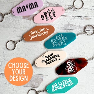 Funny Custom Keychains | Trendy Unique Motel Keyring  | Choose Your Color and Design