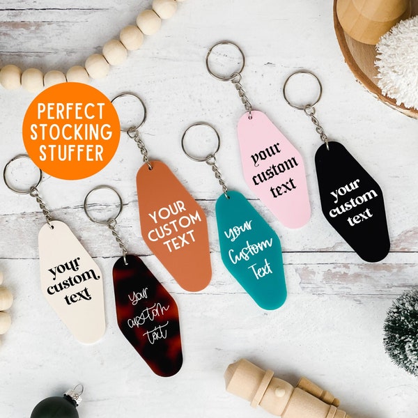 Custom Text Keychain Stocking Stuffer | Acrylic Hotel Keychain | Retro Motel Keychain Christmas Gift | Secret Santa Gift Idea | BFF Gift