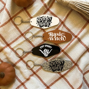 Spooky Hotel Keychains | Trendy Halloween Motel Keychains | Witchy Acrylic Keyring | Choose Your Design