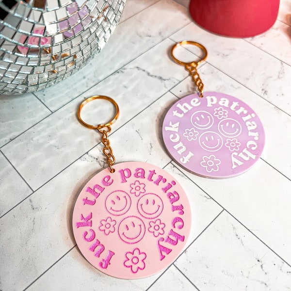 Fuck the Patriarchy Round Acrylic Keychain, F*** the Patriarchy | Taylor Swift Red | Gift For Swifties | Retro Keychain