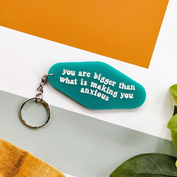 Positive Affirmations Anxiety Keychain | Optimist Keychain | Self Love Club | Inspirational Keychain | Retro Inspired Motel Keychain