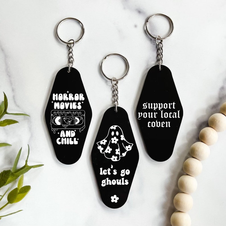 Spooky Hotel Keychains Trendy Halloween Motel Keychains Etsy