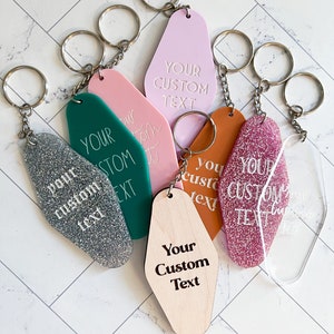 Custom Text Key Chain Custom Text Keychain Stocking Stuffer Acrylic Hotel Keychain Retro ...