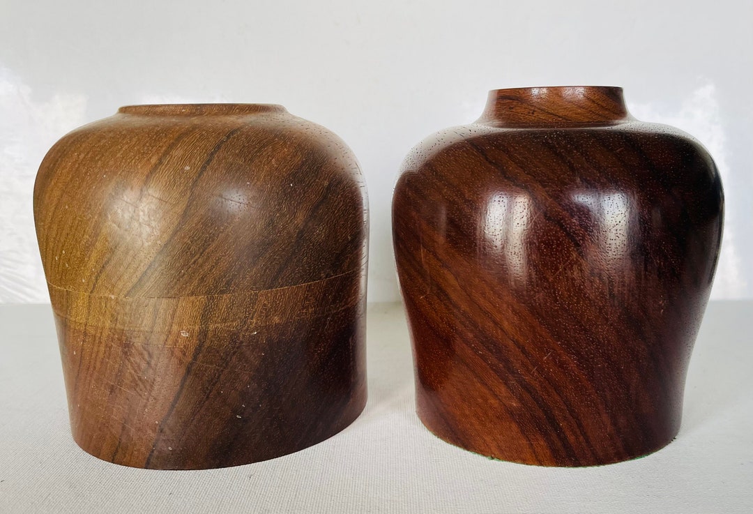 Two Lathe Turned Hand Made Wooden Close Lip Vases - Etsy UK