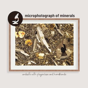 Printable Minerals Microphotograph, Crystals Thin Section Art Print, Andesite with Plagioclase and Hornblende Wall Art Digital Download