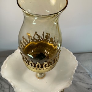 Hobnail vintage Milk white Glass gold base Candle Holder