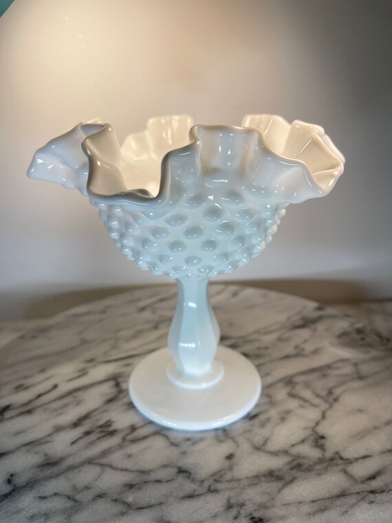 Fenton Hobnail White Milk Glass Vase Compote Etsy