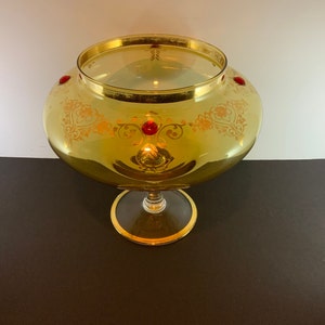 Art Glass Golden Yellow with Jewels Compote Footed Bowl