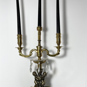 Elegant Brass Candelabra with Cherubs and prisms Heavy Vintage