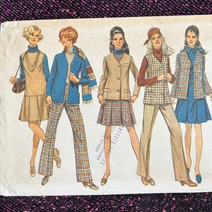 May include: Vintage Simplicity sewing pattern 8356 featuring women's fashion designs. The pattern includes illustrations of various outfits, such as jackets, skirts, pants, and dresses. The pattern is marked as size 12, bust 34 inches, and includes the text "NEW Sizing".