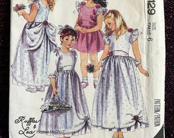 1980s Flower Girl Dress Gown Size 6 McCall’s 4129 Vintage Sewing Pattern Factory Folded