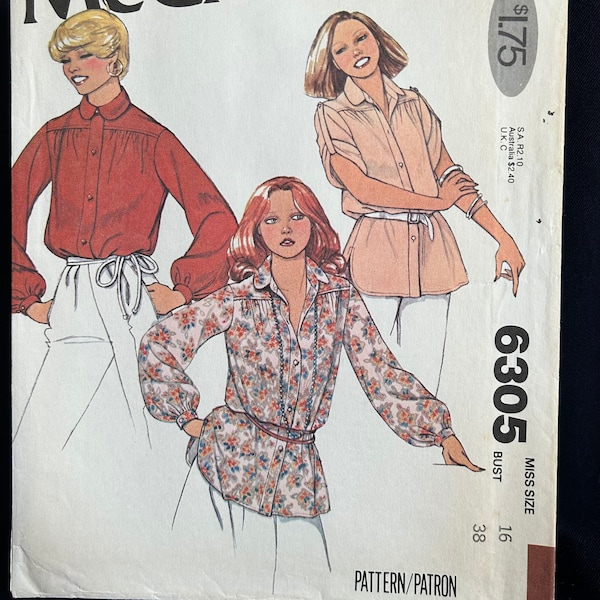 1970’s Blouse Size 16 Bust 38 McCall’s 6305 Vintage Sewing Pattern Factory Folded