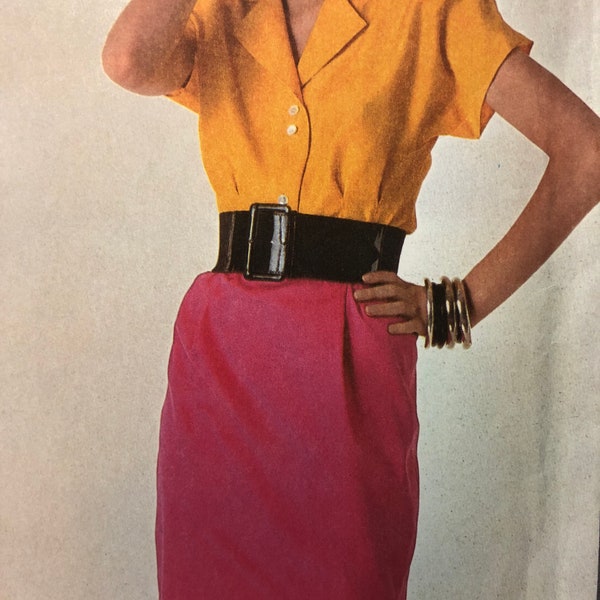 1980’s Blouse Skirt Sizes 10-12-14 Bust 32.5-34-36 Super Saver 8690 Factory Folded Vintage Sewing Pattern