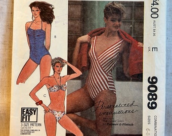 Trajes de baño de 1980 Tallas 6-8-10 Busto 30.5-31.5-32.5 Patrón de costura vintage doblado de fábrica 9089 de McCall