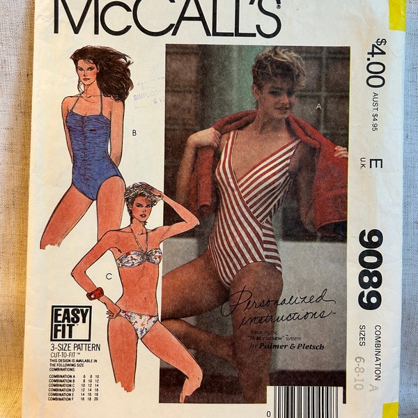 1980’s Swimsuits Sizes 6-8-10 Bust 30.5-31.5-32.5 McCall’s 9089 Factory Folded Vintage Sewing Pattern