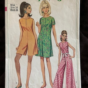 1960’s Size 14 Bust 34 Pantdress Jumpsuit Simplicity 7139 Vintage Sewing i