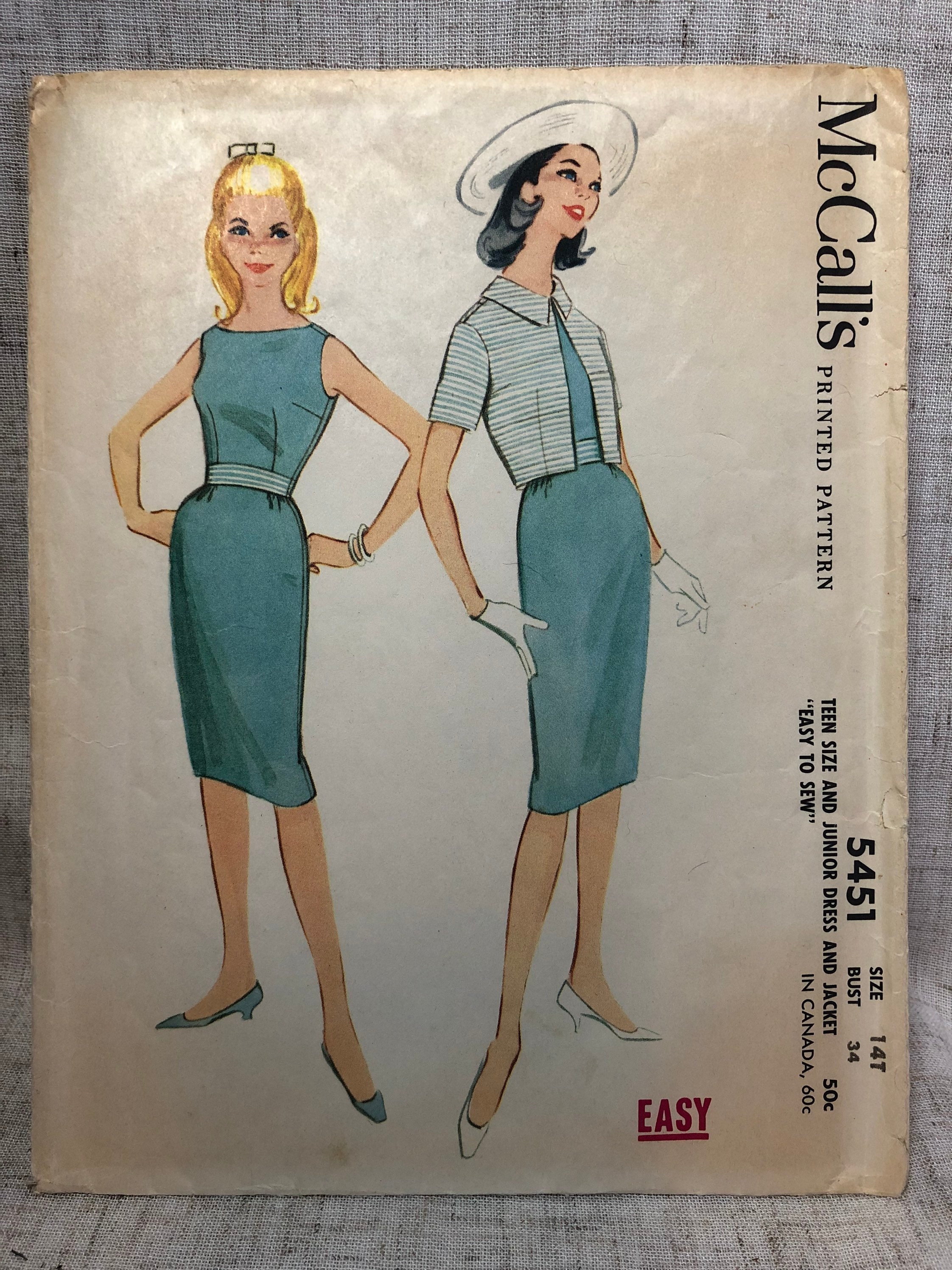 Mastercard 5451 1960’s Sheath Dress Mccall’s 5451 Size 14T Bust 34 Vintage Sewing ...