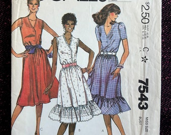 1980s Dress Size 14 Bust 36 Factory Folded McCall’s 7543 Vintage Sewing Pattern