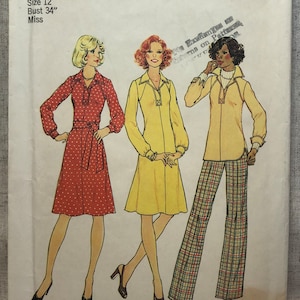 1970’s Simplicity 7136 Dress Top Pants Size 12 Bust 34 Vintage Sewing Pattern