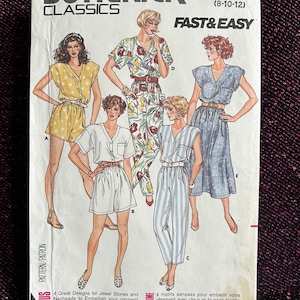 1980s Dress and Jumpsuit Sizes 8, 10, 12 Butterick 3825 Vintage Sewing Pattern