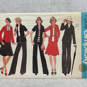 1970’s Size 12 Bust 34 Jacket, Pants, Skirt Simplicity 7302 Vintage Sewing Pattern