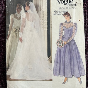 1980s Vogue 1248 Wedding Dress and Petticoat Size 8 Bust 31.5 Factory Folded Vintage Sewing Pattern