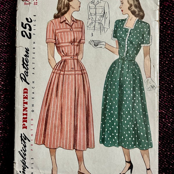 1940s Dress Size 14 Bust 32 Simplicity 2398 Vintage Sewing Pattern