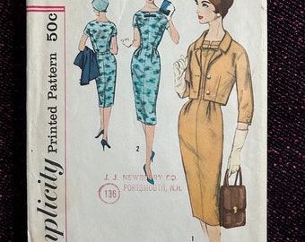 1950s Dress and Jacket Size 14 Bust 34 Simplicity 2727 Vintage Sewing Pattern Uncut