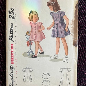 1940s Child’s Dress and Panties Size 6 Simplicity 2005 Vintage Sewing Pattern Factory Folded