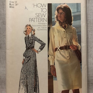 1970’s Shirt Dress Simplicity 5151 Size 12 Bust 34 FACTORY FOLDED Vintage Sewing Pattern