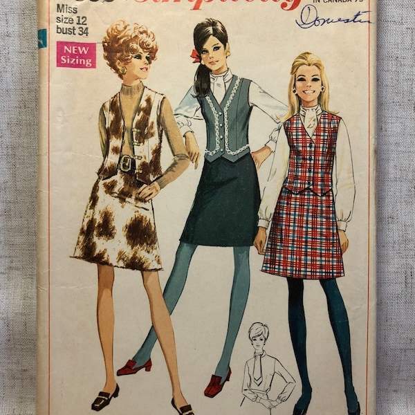 1960’s Skirt Vest Blouse Simplicity 7808 Size 12 Bust 34 Vintage Sewing Pattern