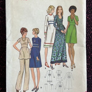 1970s Size 8 Bust 31.5 Dress Tunic Pants Butterick 6601 Factory Folded Vintage Sewing Pattern