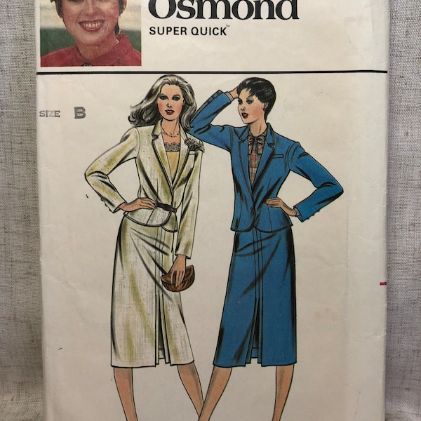 1980’s Marie Osmond Jacket Skirt Butterick 6986 Size 8 10 12 Bust 31.5 32.5 34 Vintage Sewing Pattern