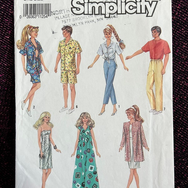 1990s Barbie Ken Clothes Factory Folded Simplicity 7270 Vintage Sewing Pattern